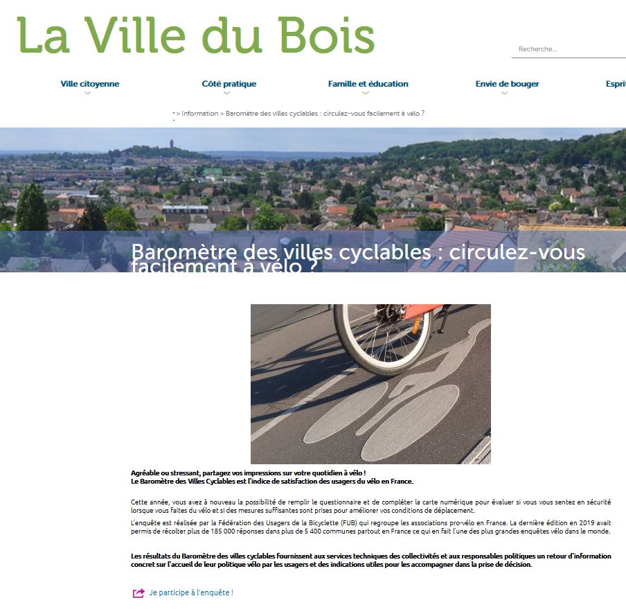 MDB_Massy's tweet photo. .#BarometreVelo2021 de la @FUB_fr : merci à #LVDB La-Ville-du-Bois en @CDEssonne @agglopariSaclay qui encourage ses habitants à participer à l'enquête. Il n'y a que 6 contributions pour l'instant. @MobParisSaclay @MDB_Palaiseau https://t.co/1zOcZ4SRzN