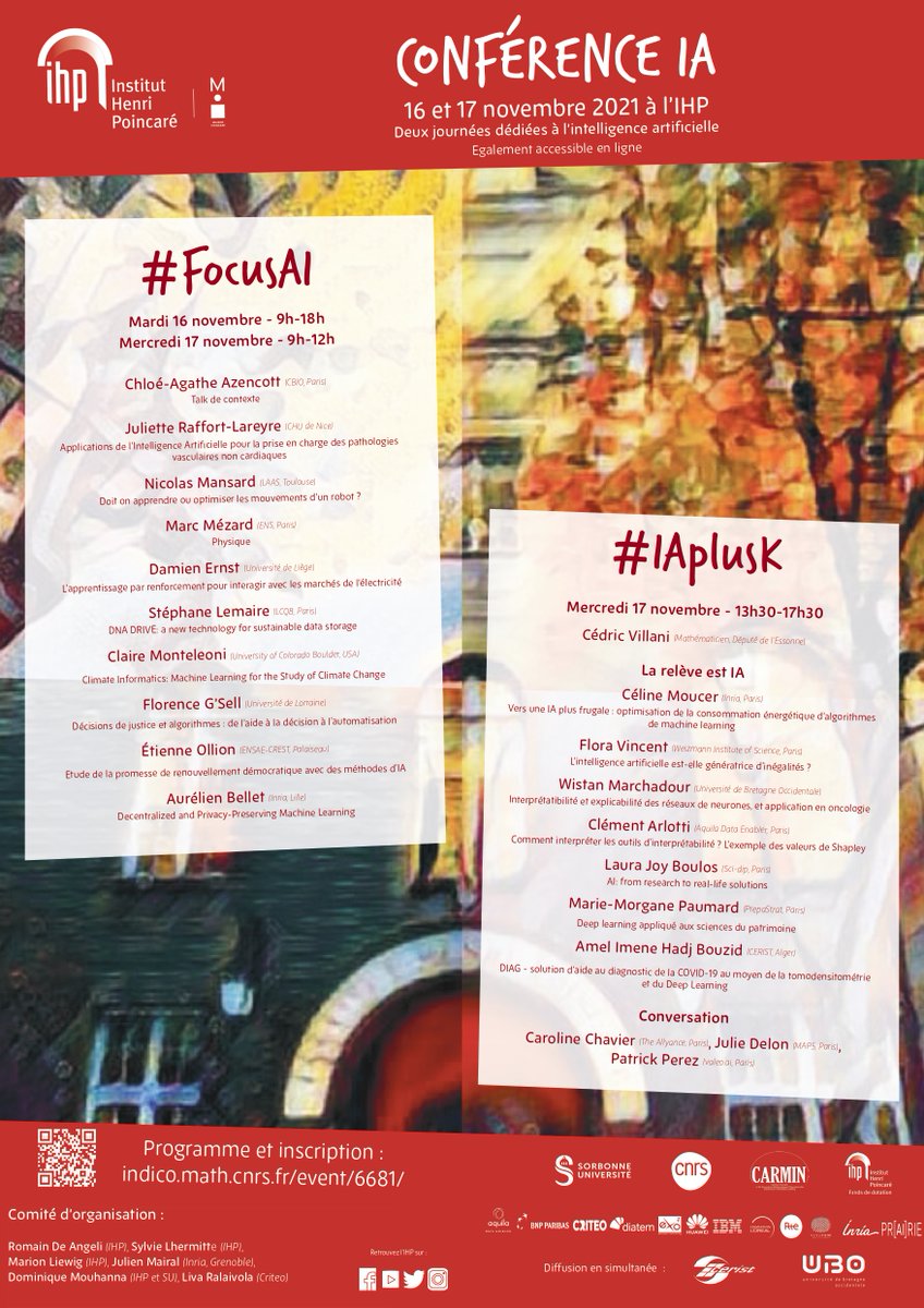 InHenriPoincare's tweet photo. La conférence IA #FocusAI  #IAplusK, c'est pour bientôt ! 😃
2 journées dédiées à l'intelligence artificielle les 16 et 17 novembre, à l'IHP et en ligne.
Les inscriptions sont ouvertes jusqu'au 13 novembre.
Ne tardez pas, les places sont limitées !😉
@Sorbonne_Univ_ @INSMI_CNRS https://t.co/zDkcTbNOZx