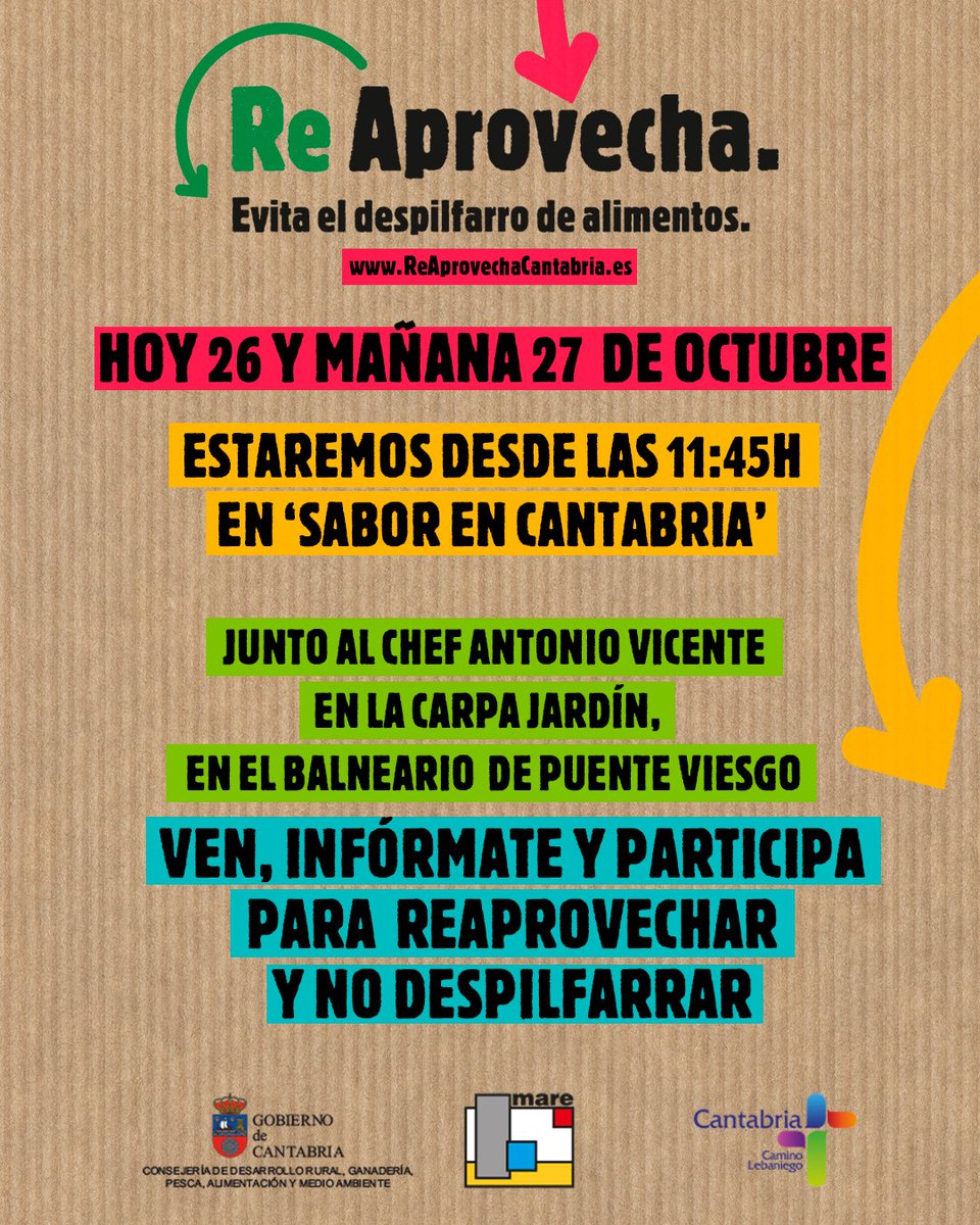 CircularCant's tweet photo. Mañana y pasado estamos en este súper evento de la #alimentación: 'Sabor en Cantabria".
El miércoles 27 estaremos en la carpa jardín, de 10:45 a 11: 45 y el chef @tudancapower , cocinero del Rest Camino Real, hará uno de sus fantásticos talleres de reaprovechamiento. https://t.co/N2Wck6SQrv