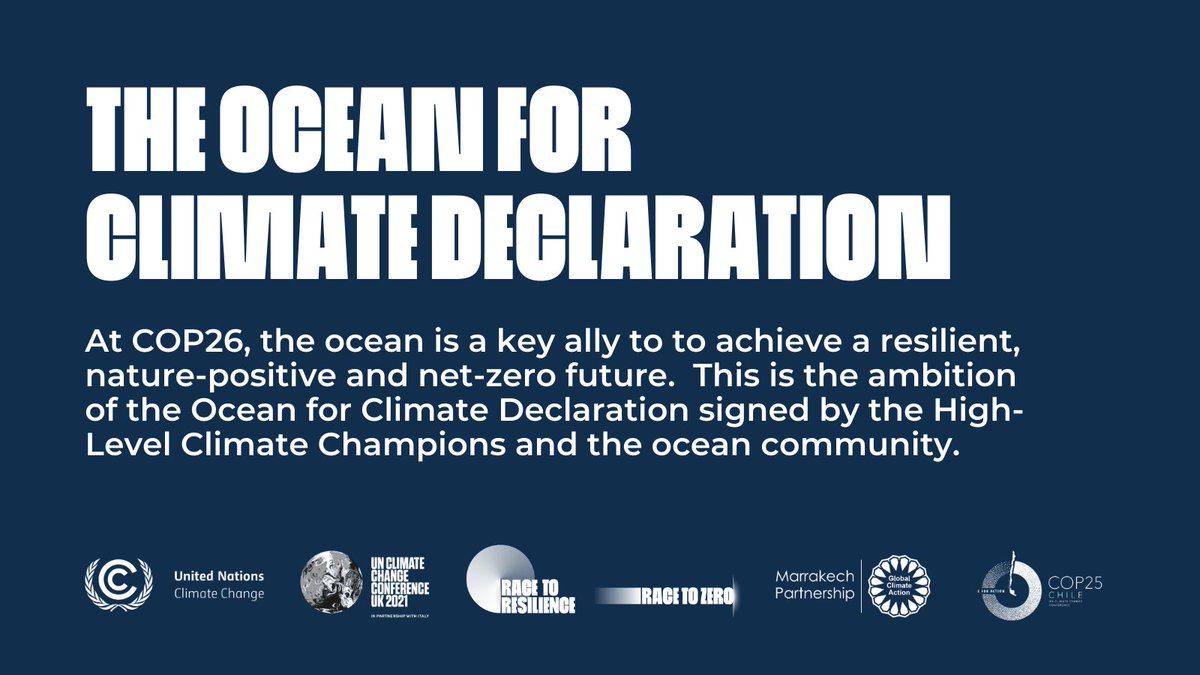 A few days before #COP26, more than 90 organizations have signed the #OceanForClimate declaration 📢: 
A call for governments and non-state actors to accelerate the deployment of ocean-based climate solutions 👉
racetozero.unfccc.int/wp-content/upl…
#RacetoZero #OceanofSolutions