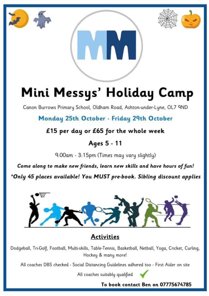 Mini_Messys's tweet photo. Ⓜ️𝐌𝐈𝐍𝐈 𝐌𝐄𝐒𝐒𝐘𝐒’ 𝐂𝐀𝐌𝐏Ⓜ️

📍Canon Burrows
🎂 5-11
⏰ 9-3
💷 £15PD/65PW
⛑ First aid trained staff
⁃Football ⚽️ 
⁃Basketball 🏀 
⁃Dance 💃🏼
⁃Hockey 🏑
⁃Cricket 🏏
⁃Curling 🥌
⁃Dodgeball 🏐
⁃Tennis 🎾

                     𝗔𝗡𝗗 𝗠𝗨𝗖𝗛 𝗠𝗢𝗥𝗘! https://t.co/LaTrsSpMcm