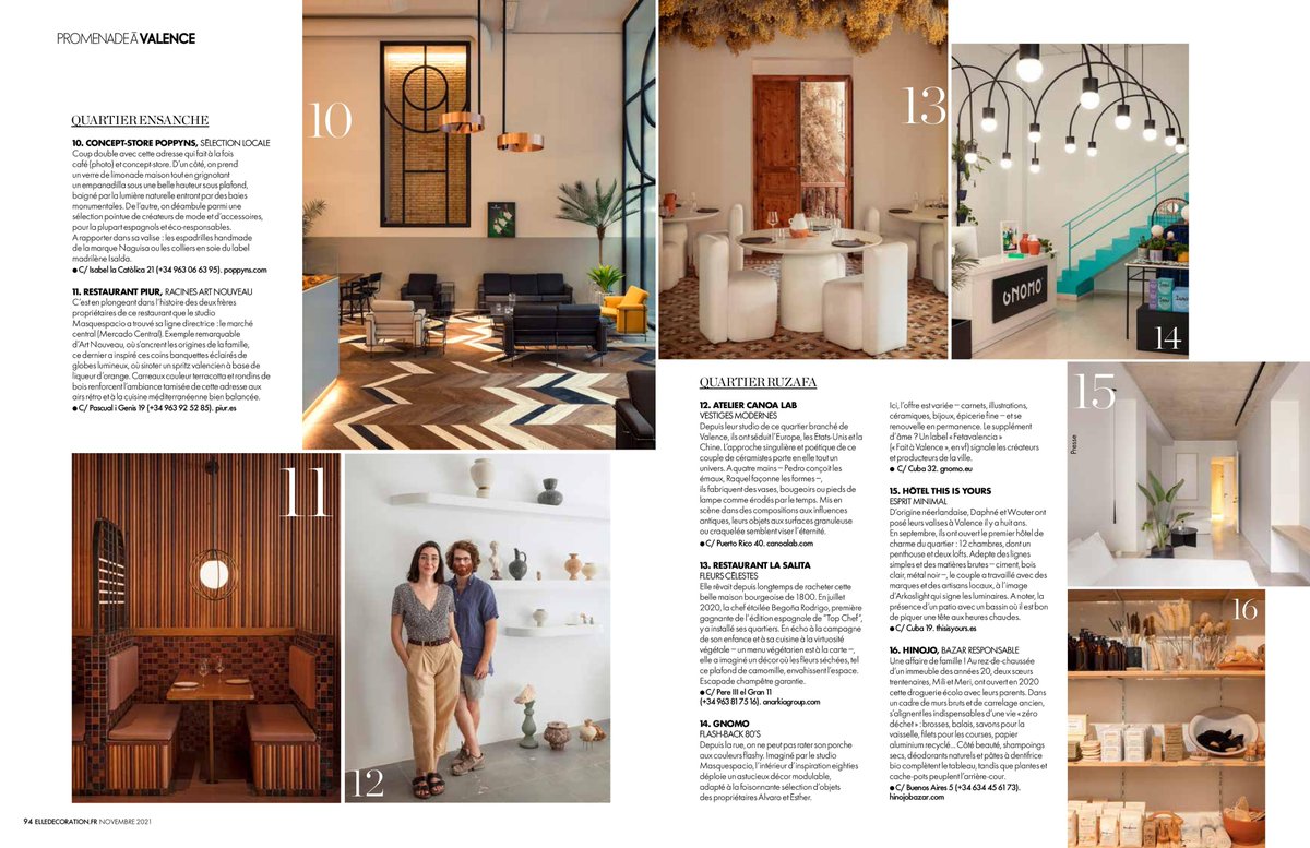 Ya está a la venta en Francia el número de noviembre de ELLE Décoration con un espectacular reportaje de 10 páginas sobre #Valencia y algunas de sus direcciones clave, resultado de un viaje de prensa en nuestra ciudad el pasado mes de julio 😍