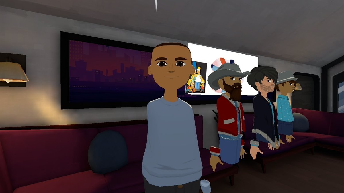 hackmum's tweet photo. So how do you enliven and have loads of fun at a remote bootcamp on #AI? Simple make "avataars" in @AltspaceVR and bond over how hilarious taking selfies in the #VirtualReality is. Hey, whats with that sideway glance @ishubhamdumbre, @_TusharLaad
 @mohan08p😁?  #GLobalAICommunity https://t.co/cN8RsTY45s