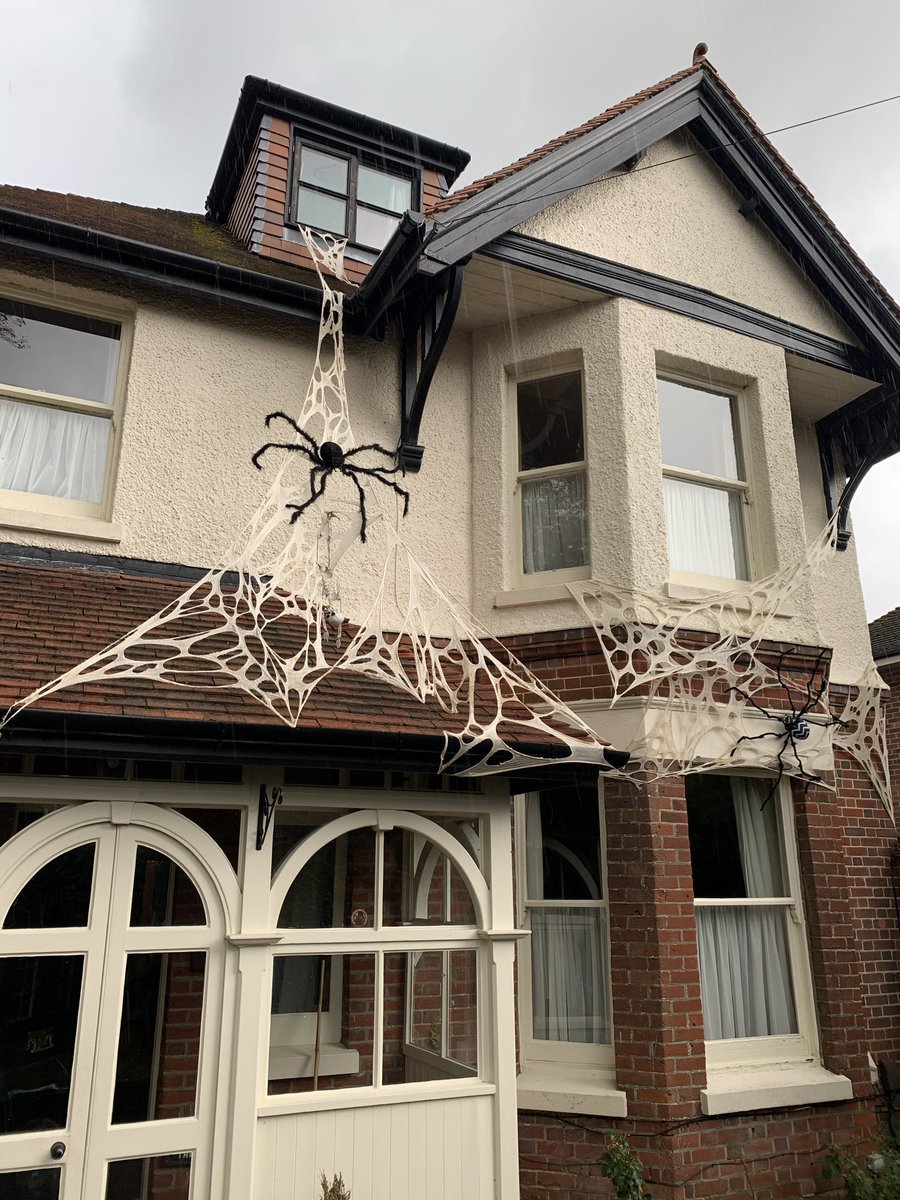 The spiders have begun webbing the house for this year…until the rain has interrupted them! 🌧 🕷 

6 days to go! 🎃
#bitternepark #halloweenuk #halloween #yardhaunt #halloween2021 #spiders #spider