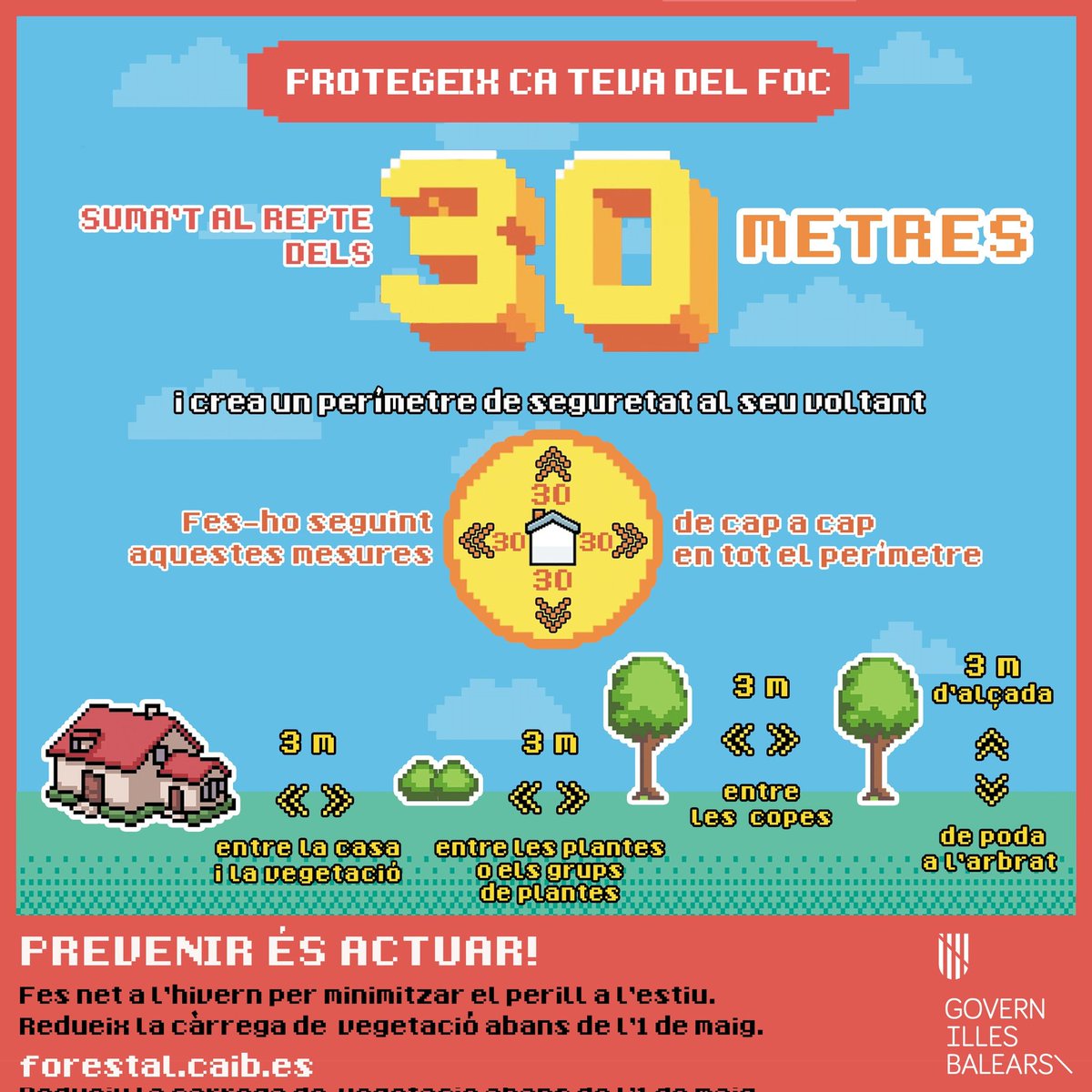mirgual's tweet photo. Finalitzada la temporada d'alt risc d'incendis cal
centrar-se en la prevenció L'@ibanat_IB ja ha iniciat el manteniment de les faixes d'autoprotecció. És vital, però, que els propietaris d'habitatges a interfase urbano-forestal tb prenguin mesures. Suma't al repte dels 30 metres! https://t.co/yIm0SCWo0A