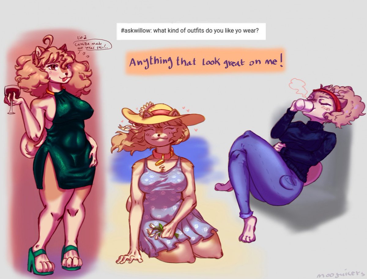 Moojuicers's tweet photo. Fourth Question! don't mind me experiencing lol
ms. willow secretly likes tight/sexy clothes?.. >.>
#askwillow #furry #furryoc #furryart #anthroart https://t.co/r7RRmpqtLZ