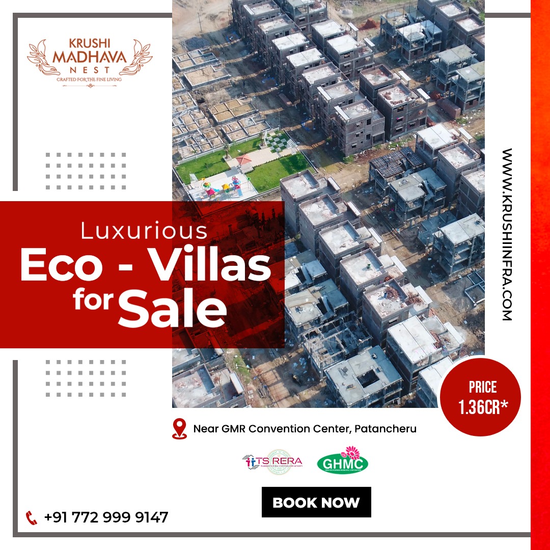 krushiinfra's tweet photo. Luxurious ECo-Villas for sale.
.
for more details 
visit :https://t.co/j2uttyt59n Call: 7729999147 . . . 
#ecofriendlyhomes #luxuryvillas #4bhkvillas #villasinhyderabad #hyderabad #patancheru #krushiinfraprojects #krushivillas #KrushiMadhavaNest #ecolifestyle https://t.co/XsEz6ZBlek