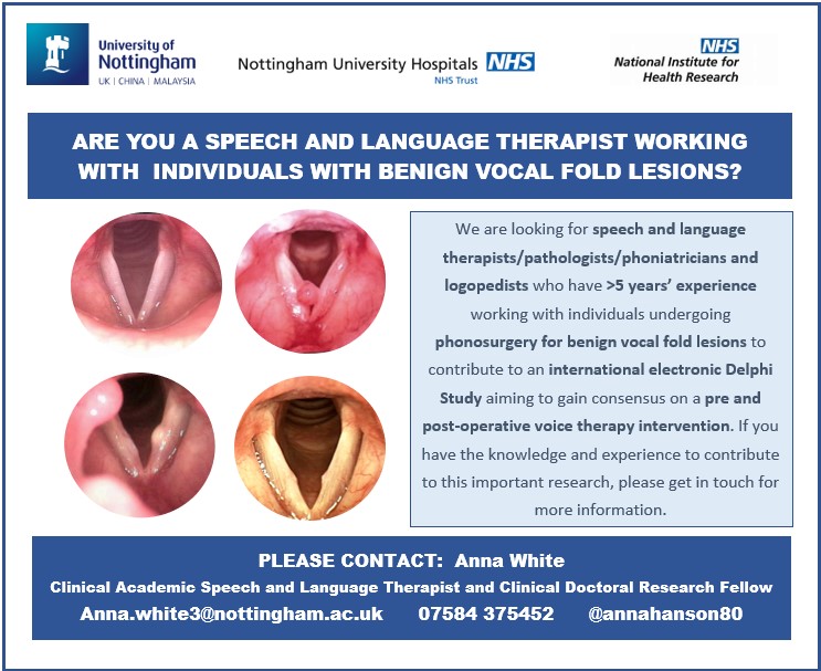 Anna White (@annahanson80) on Twitter photo 🌟Looking for SLTs globally to contribute to pre and post-operative voice therapy research. Please retweet and get in touch🌟
<a href="/ClinAcSLT/">Clinical Academics in SLT</a> <a href="/ReSNetSLT/">ReSNetSLT</a> <a href="/ENT_UK/">ENT UK</a> <a href="/ENT_AudsNews/">ENT & Audiology News</a> <a href="/ESLAEurope/">ESLA Europe</a> <a href="/Voicedoctor_uk/">Declan Costello</a> <a href="/chicago_voice/">CIVC Voice Care</a> <a href="/VoiceLab_USyd/">The University of Sydney Voice Lab</a> @voicecarecentre @FLI_logopedisti @logopedforbund 🌟Looking for SLTs globally to contribute to pre and post-operative voice therapy research. Please retweet and get in touch🌟
<a href="/ClinAcSLT/">Clinical Academics in SLT</a> <a href="/ReSNetSLT/">ReSNetSLT</a> <a href="/ENT_UK/">ENT UK</a> <a href="/ENT_AudsNews/">ENT & Audiology News</a> <a href="/ESLAEurope/">ESLA Europe</a> <a href="/Voicedoctor_uk/">Declan Costello</a> <a href="/chicago_voice/">CIVC Voice Care</a> <a href="/VoiceLab_USyd/">The University of Sydney Voice Lab</a> @voicecarecentre @FLI_logopedisti @logopedforbund