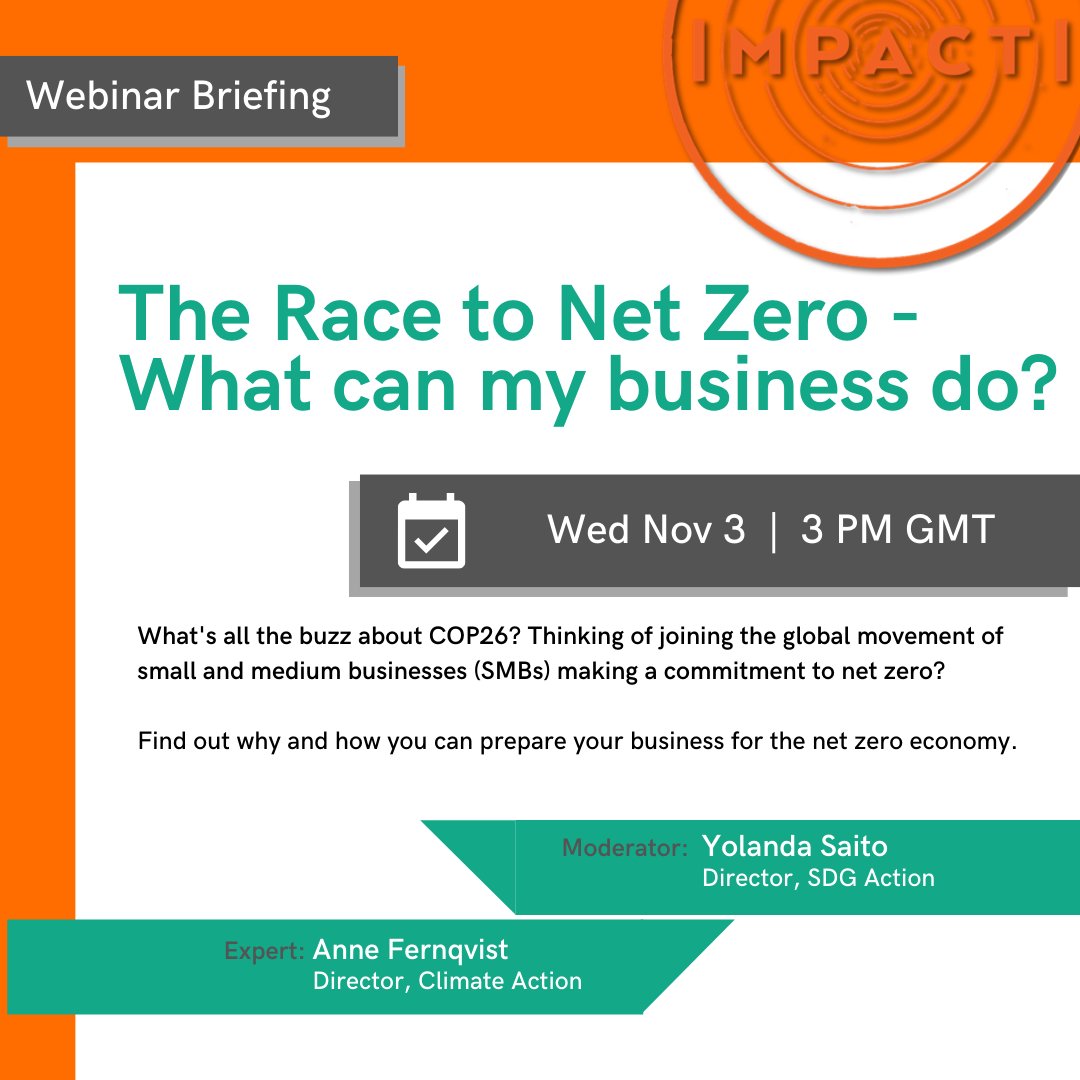 MakeImpacti's tweet photo. #COP26 is around the corner. What's net zero all about? What can your #SMB business can do?

Join us to hear from experts with +10 years of experience advising the UN! Learn about new #climateaction tools for SMBs.

Wed Nov 3  | 3 PM GMT
Sign up at https://t.co/ndIVdkblSF https://t.co/Ho5S382Tqo