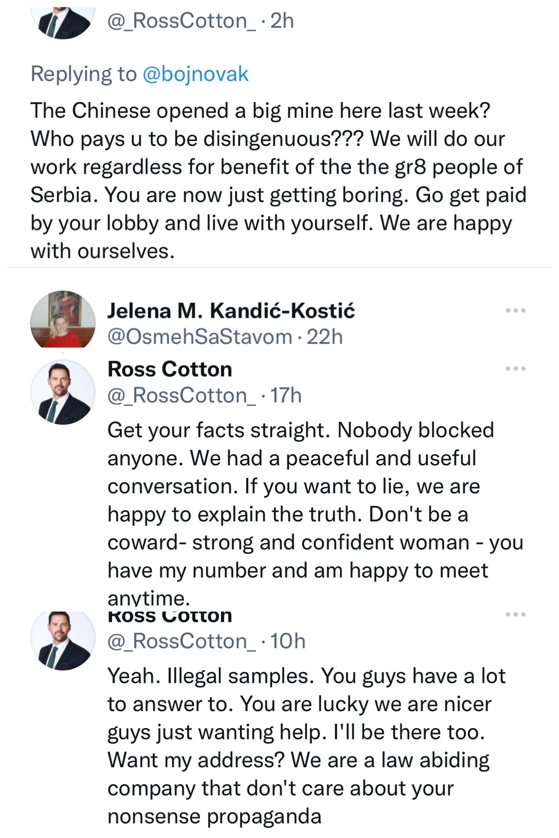 Bojana Novakovic Thread Rosscotton Director Of Balkanmining Is A Guest In Our Country And He Has The Audacity To Insult Me And Other Women Like This On Our Own Soil