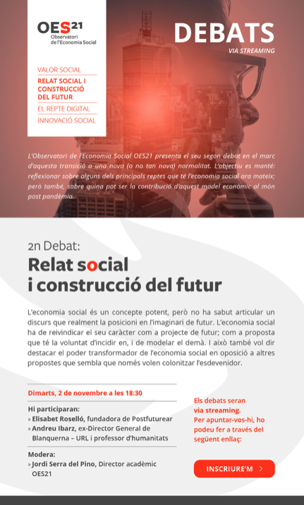 2n Debat OES21. Parlarem de Relat social i construcció del futur amb <a href="/LisRosello/">Elisabet Roselló @lisrosello@mastodon.social</a> i <a href="/AndreuIbarz/">Andreu Ibarz Mellado</a> 
El dimarts 2 a les 18:30.
Us podeu inscriure aquí: docs.google.com/forms/d/e/1FAI…
Us hi esperem!