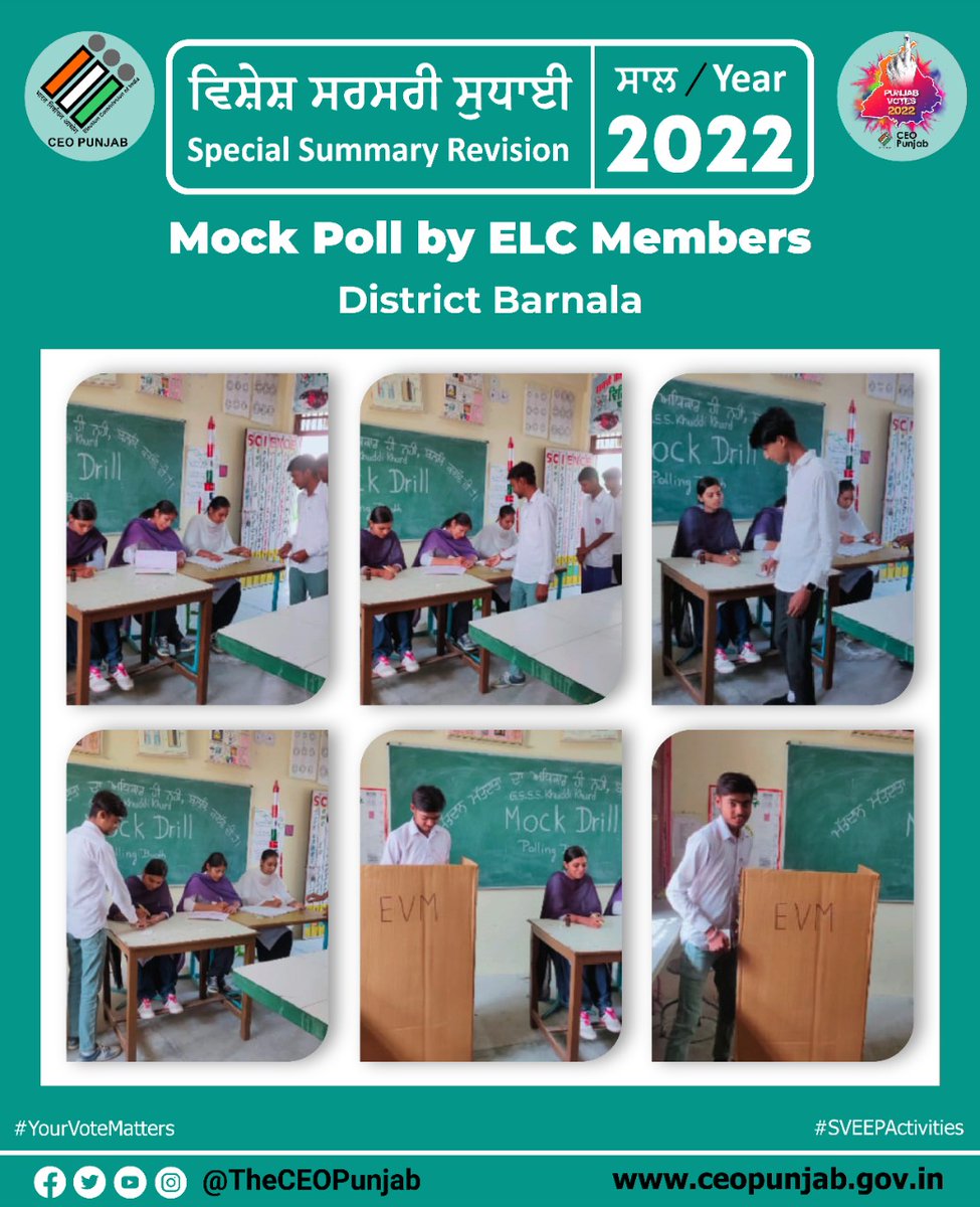 TheCEOPunjab's tweet photo. SVEEP Activities
#SVEEPActivities #TheCEOPunjab #CEO #Punjab #Election #Voter #SVEEPPunjab #ECI #ELC #ElectoralLiteracy #YourVoteMatters #myvotematters #voterregistration #NoVoterToBeLeftBehind #ClickSeEPIC #Punjabassemblyelections2022 #PunjabVotes2022
@ECISVEEP https://t.co/9uMHRdlmIK