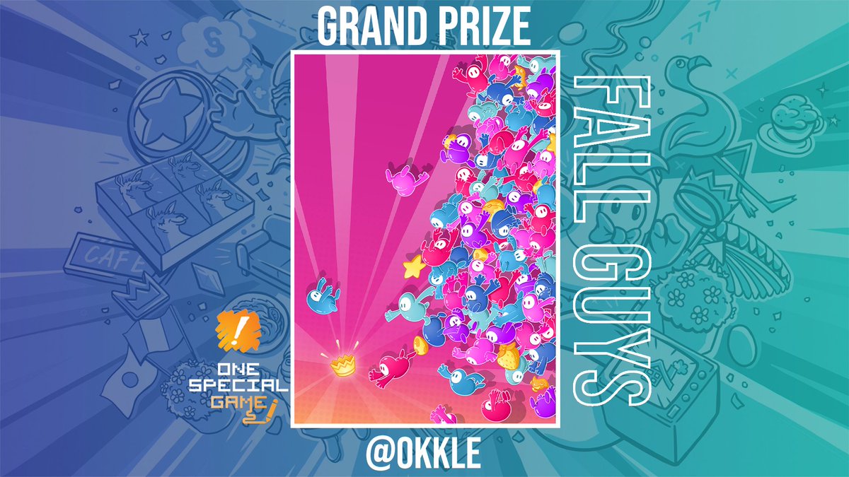 Mediatonic's tweet photo. 😶 Meet your #OneSpecialGame winner! 👑

Huge congratulations to bean art extraordinaire @Okkle who grabbed the grand prize 🎁

Grab your very own *limited edition Fall Guys print*, with all profits going to the wonderful @SpecialEffect charity 💖

🎨⬇
https://t.co/KqYBx0qi4z https://t.co/CAPqPVLwnj