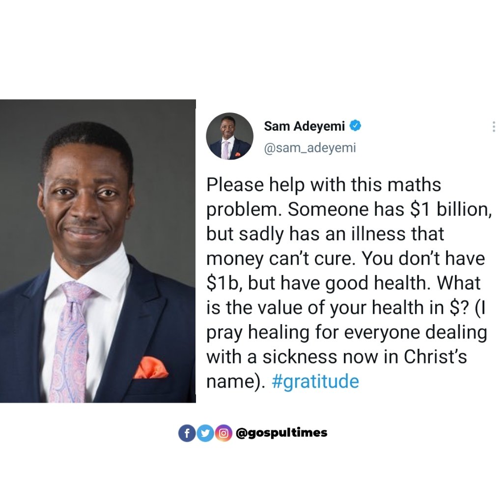GospulTimes's tweet photo. Pastor Sam Adeyemi shares important lesson
#gospultimes #samadeyemi #pastorsamadeyemi #daystarng #gospelgist #health #gospel #gospelupdate https://t.co/fjfDaM3Zm7