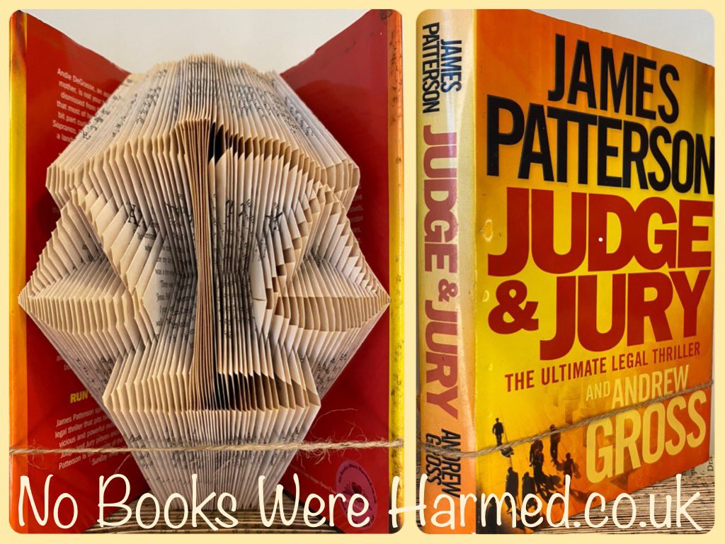 NoBooksWH's tweet photo. #truecrime #oneofakind #ooak #designermade #handfolded #notcut #book #bookart #foldedbook #booksculpture #justice #scales #jamespatterson #crimenovel https://t.co/LiHtJDY4vi