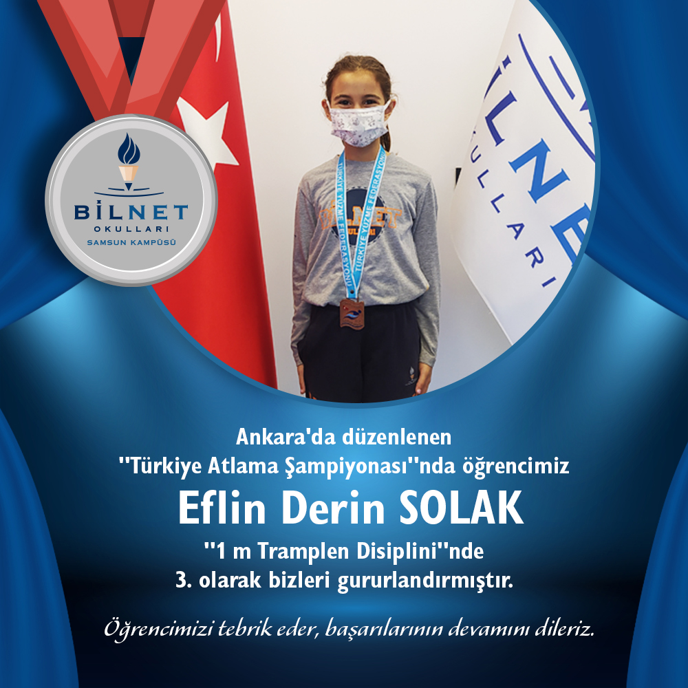 Ankara' da düzenlenen ''Türkiye Atlama Şampiyonası''nda Samsun Kampüsü öğrencimiz Eflin Derin SOLAK  ''1 m Tramplen Disiplini''nde 3. olarak bizleri gururlandırmıştır. Öğrencimizi tebrik eder, başarılarının devamını dileriz.

#bilnetokulları #bilnetschools #tramplen