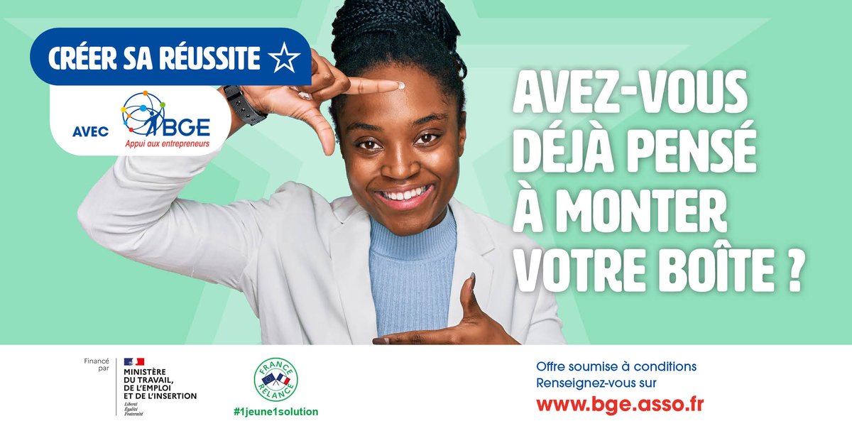 #CréerSaRéussite #1Jeune1Solution

Vous avez moins de 30 ans et vous avez déjà pensé à monter votre boîte ?

Intégrez un programme d'accompagnement entièrement pris en charge pour explorer la possibilité de créer une entreprise avec BGE !

En savoir + 👉  ow.ly/qh3w50GvZmV