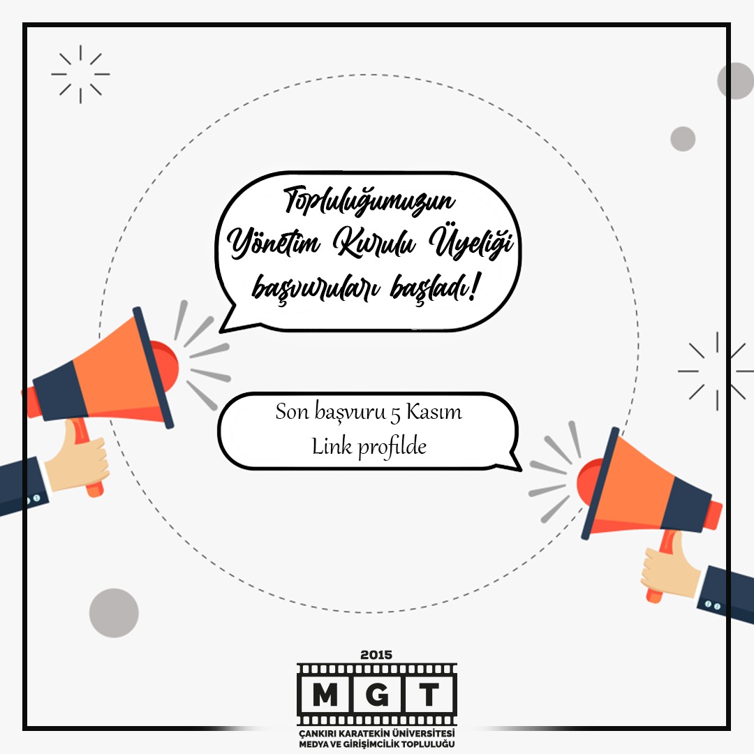 Çankırı Karatekin Üniversitesi Medya ve Girişimcilik Topluluğu Yönetim Kurulu Üyeliği başvuruları başladı!
Siz de akademik hayatınız boyunca eşsiz deneyimler yaşamak ve profesyonel hayata hazırlanmak istiyorsanız profildeki linkten başvurunuzu yapabilirsiniz.

#ÇAKÜ #Çankırı