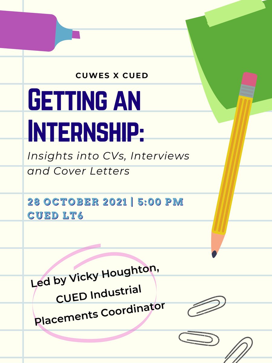 Vicky Houghton, Industrial Placements Coordinator <a href="/Cambridge_Eng/">Engineering Dept</a> will be giving a crash course on writing your 𝘾𝙑, acing 𝙞𝙣𝙩𝙚𝙧𝙫𝙞𝙚𝙬𝙨, &amp; sending out 𝙘𝙤𝙫𝙚𝙧 𝙡𝙚𝙩𝙩𝙚𝙧𝙨. Come along and get started on your career pathway! 

Sign up today ➡️ forms.gle/CREebVSUxQh8ZS…
