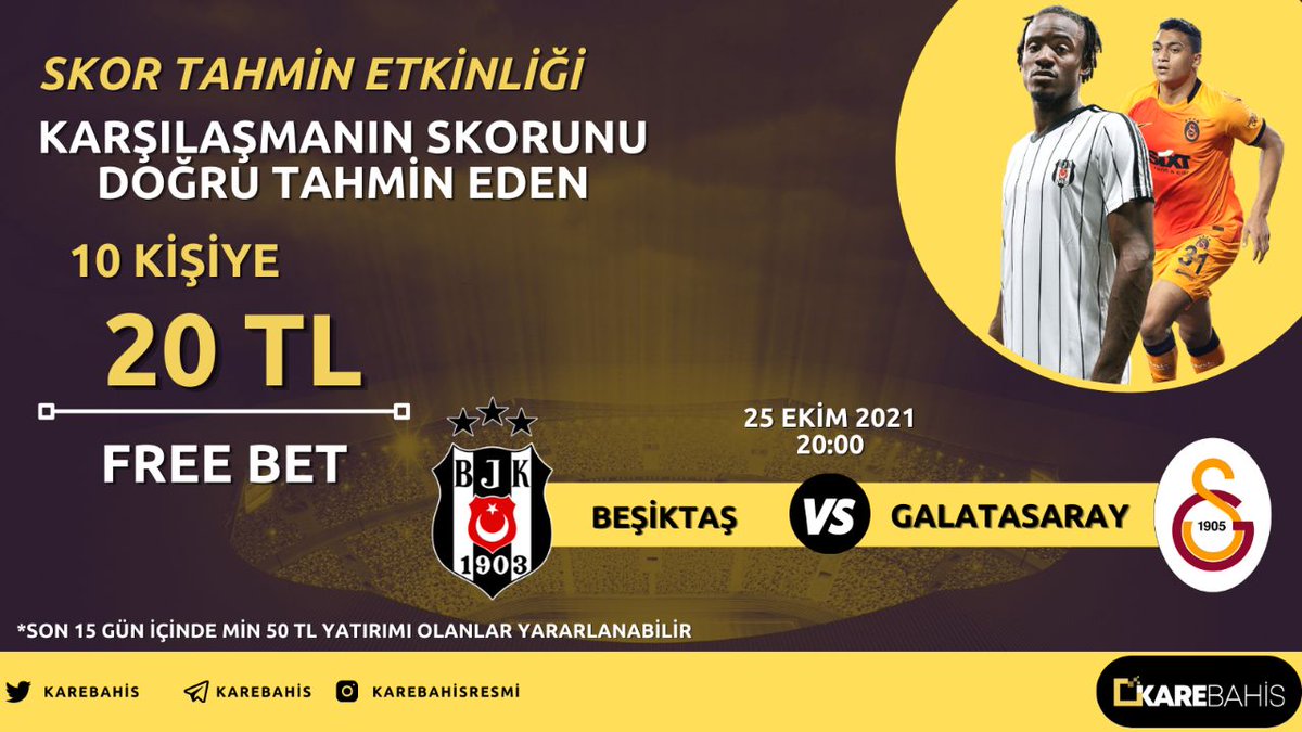 🔥 Beşiktaş - Galatasaray maçının skorunu doğru tahmin eden 10 kişiye 20₺ freebet!

🔶 Hesabımızı takip et
🔷 Rt yap + 3 arkadaşını etiketle 
🔶 Kullanıcı adınla beraber skor tahminini yaz

📲 karebahis136.com