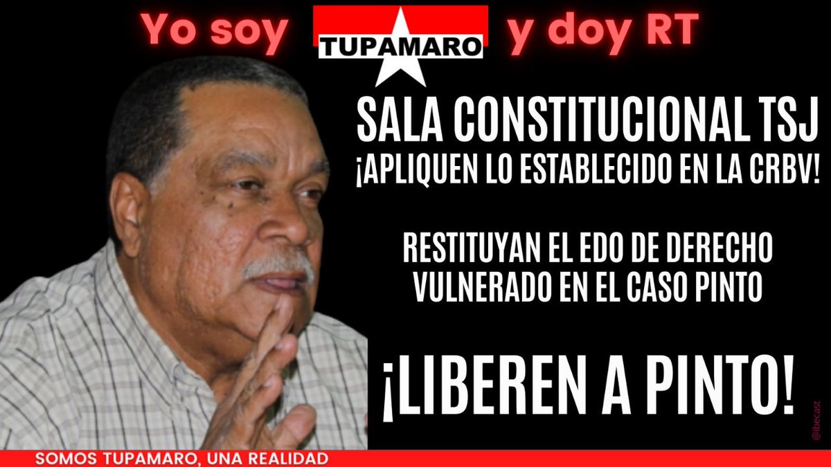 Buen día Pdte <a href="/NicolasMaduro/">Nicolás Maduro</a> 
Liberar a nuestro Sec Nac Gral <a href="/JosePinto_MRT/">José Pinto</a>
es un acto de sindéresis política  
Combatimos la judicialización de la política y la política de la judicialización que usan actores inescrupulosos aguas abajo desde estructuras de poder de la Revolución