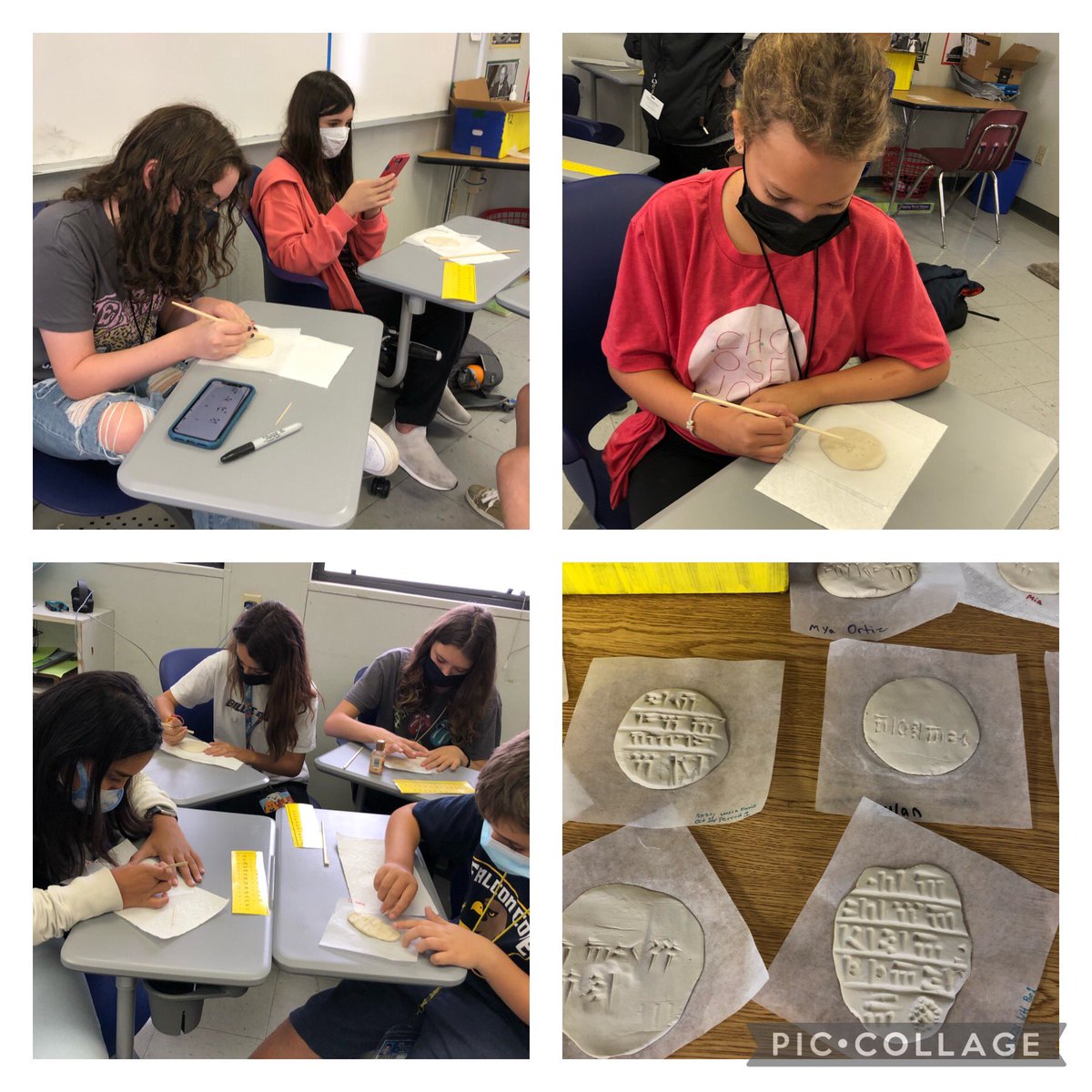 ABermanFCMS's tweet photo. We’ve got some scribes in our classroom. Great start periods 1 and 2. #cuneiform #mesopotamia #scribelife https://t.co/GjU42jVbey