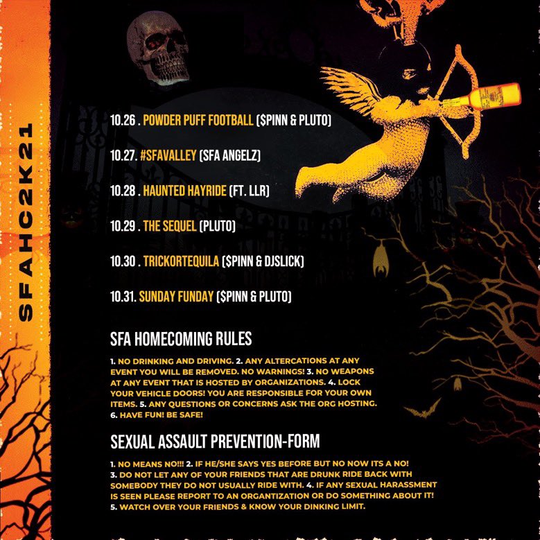 kenn_PHE's tweet photo. “I just like to talk my sh*t a lil bit, nomsaying, everybody else talk they sh*t why can’t I do it” #SFAHoco2k21  #PP2k21 #HauntedHayride #TrickOrTequila https://t.co/wlF3Uhrv8H
