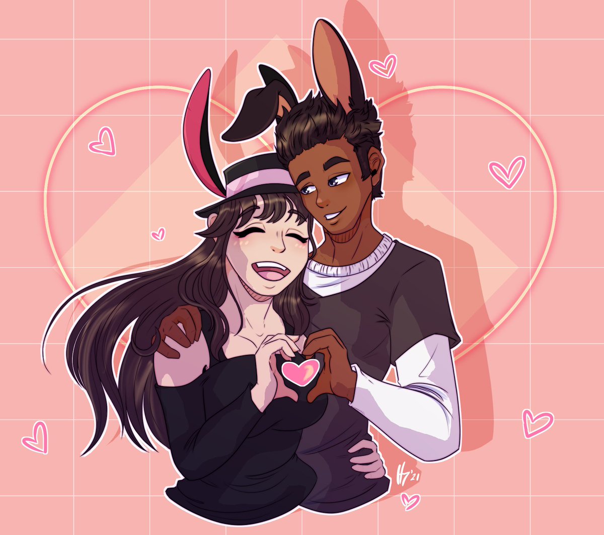 Guess I forgot to post this commission. 
Look at the cuteness!

Art by me 

#cute #artist #couplesart #digitalart #ArtistOnTwitter #bunnyears