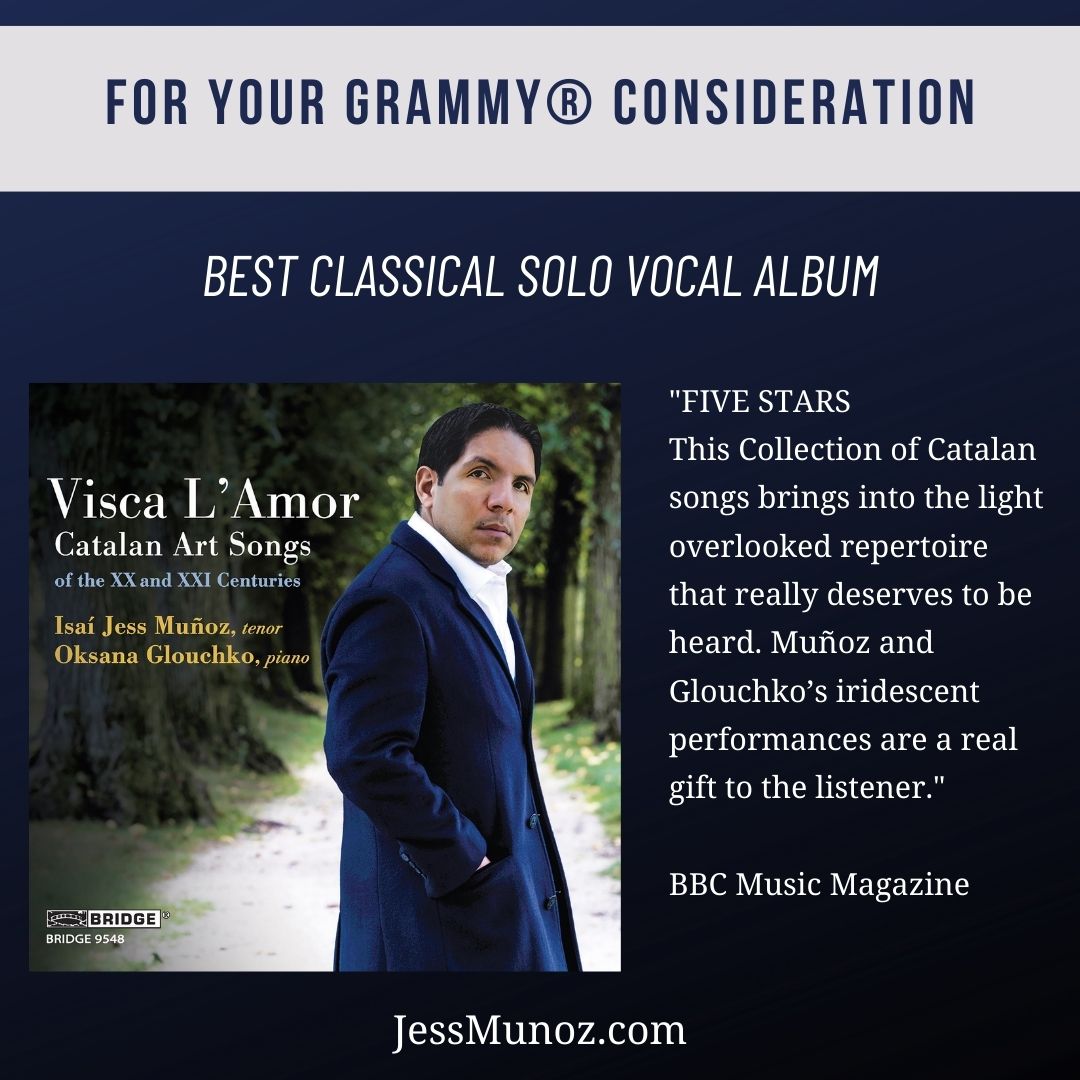 IsaiJessMunoz's tweet photo. Dear Members of the Recording Academy: 

FYC: "VISCA L’AMOR: CATALAN ART SONGS OF THE XX AND XXI CENTURIES" Featuring Isaí Jess Muñoz (Tenor) and Oksana Glouchko (Piano) has been accepted for entry into the 2021 GRAMMY process! 

Visit: https://t.co/47TCr6P8qW https://t.co/QP95sRjuck