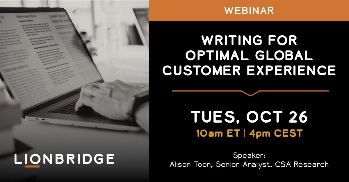 Lionbridge's tweet photo. Join this webinar in partnership with CSA Research who will share best practices for improving the #translatability of your content to improve your organization's global #customerexperience.
https://t.co/a3C08b9MmV https://t.co/B08xlNrBjf