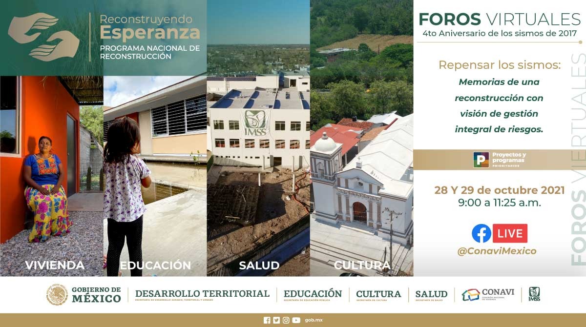 Conavi_mx's tweet photo. ¡Te esperamos!

Foros virtuales: 4to Aniversario de los sismos de 2017 

🗓️ 28 y 29 de octubre
🕘 9:00 h

Transmisión en vivo por 👉 https://t.co/S3Y3oEB6gP

@GobiernoMX @SEP_mx @SSalud_mx @cultura_mx https://t.co/ysBu93IrkC