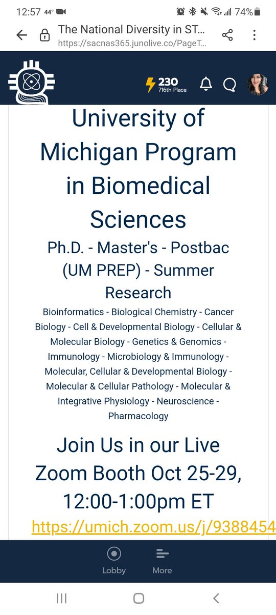 AshVeDe2's tweet photo. Hola #sacnistas please join our University of Michigan Program in Biomedical Sciences virtual booth and learn about research opportunities in PhD, Master and  PREP programs. #sacnas #umich  https://t.co/XzEgpsNbUP https://t.co/oQFVdgzYZC