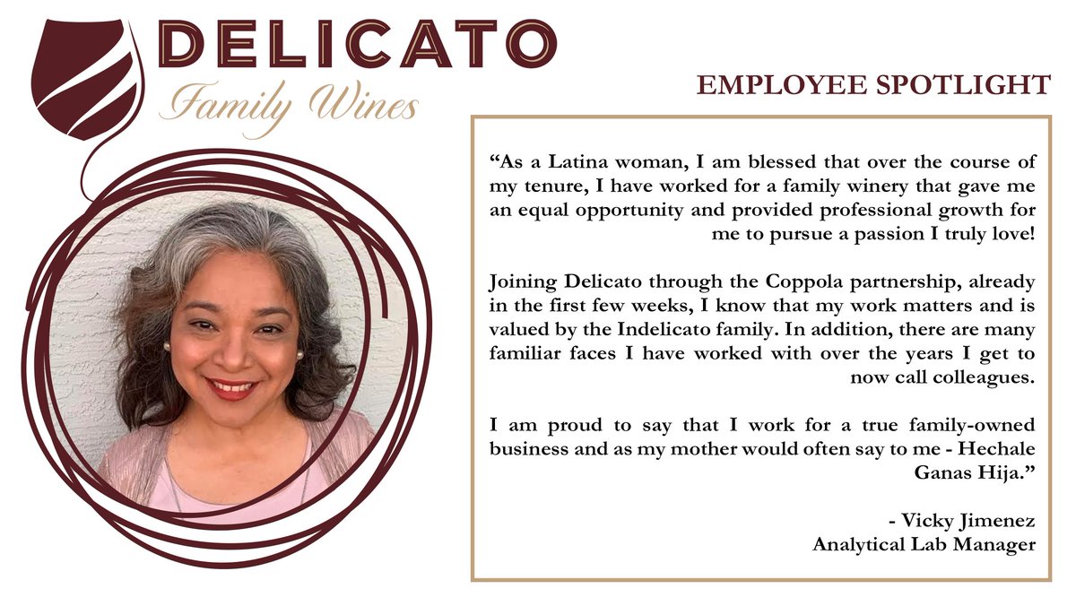 DelicatoVines's tweet image. Celebrating 31 years in the wine industry. We are #DelicatoProud of Vicky and excited to have her part of the team! 🔬 🍇 
.
#Winemaking 
#AnalyticalLab 
#UncorkYourPotential