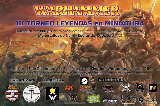 CordoLegendario's tweet photo. Hoy a las 10 anunciamos el III Torneo Leyendas en Miniatura de Warhammer Fantasy en Kingdom Wargames, con grandes expectativas y un elenco de patrocinadores de absoluto lujo. En 2 horas se habían llenado las 40 plazas, ¡pero intentaremos ampliarlas!

https://t.co/GWbKDCOGBa https://t.co/4nBZhiJJxZ