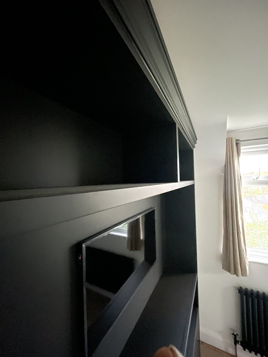 A little different from the usual bedroom storage. All sprayed using Caparol Pu Matt in pitch black from <a href="/PaintshackLtd/">Paintshack Ltd</a>. Samsung the frame tv works so well on these builds.