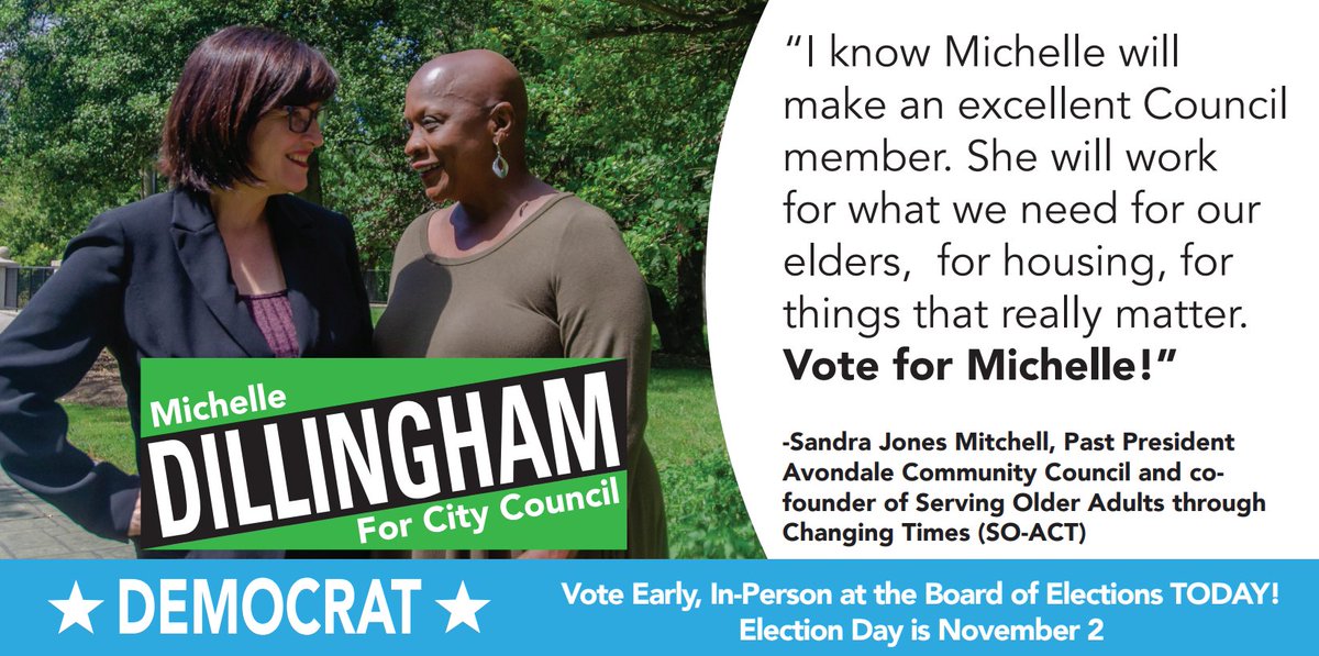 MichelleDunn513's tweet photo. Grateful for the support and confidence in my candidacy of so many community leaders, like Sandra Jones Mitchell. Polls are open all this week until 7pm for early, in-person voting at the Board of Elections (4700 Smith Rd.). #VoteDillingham today! https://t.co/KUxswKgzqL