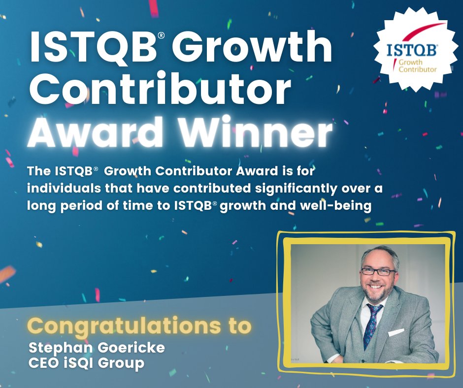 Join us in celebrating that Stephan Goericke, CEO of iSQI Group, has been honored with the Growth Contributor Award! Thank you to Stephan for all he has done to support the #Certified #Tester Scheme!🏆 🎉 
#software #testing #softwaretesting <a href="/iSQICert/">iSQI</a>