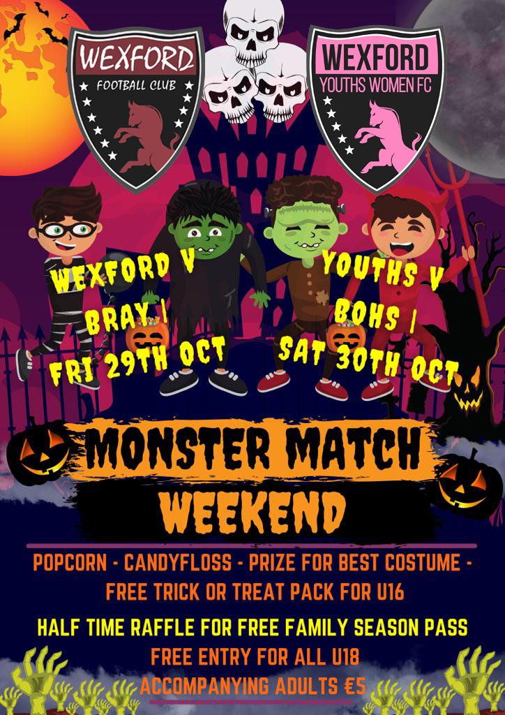 𝕸𝖔𝖓𝖘𝖙𝖊𝖗 𝕸𝖆𝖙𝖈𝖍 𝖂𝖊𝖊𝖐𝖊𝖓𝖉

Coming up this weekend - huge season-ending double header for Wexford FC and Wexford Youths Women!

Huge family entertainment this Friday and Saturday night at Ferrycarrig Park including free entry for all U18s!
