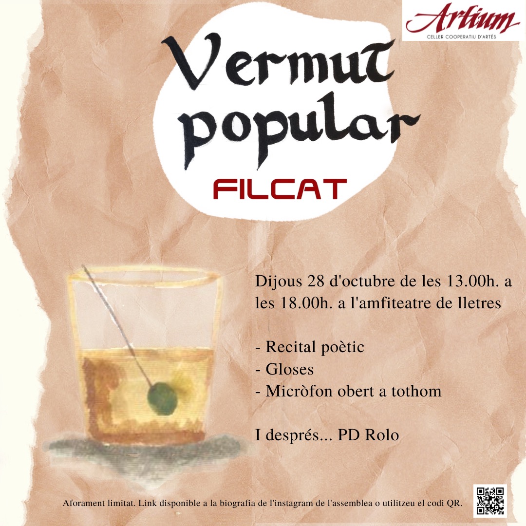 *VERMUT POPULAR FILCAT*

🥳Per fi podem celebrar el tan estimat vermut organitzat per l'Assemblea FilCat, que solíem fer cada any.

📍Ens veiem aquest dijous 28 d'octubre de 13h a 18h a l'amfiteatre de lletres.

📢US HI ESPEREM!

forms.gle/bLKn72CwC2kLmM…