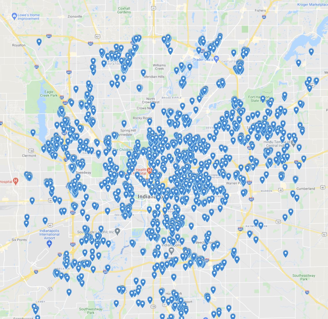 TheGreeneBJ's tweet photo. MAP OF EVICTIONS IN INDIANAPOLIS THIS MONTH

Please DM me if you'd like to help canvass renters, and keep some people in their home. https://t.co/EDIVFe8zLM
