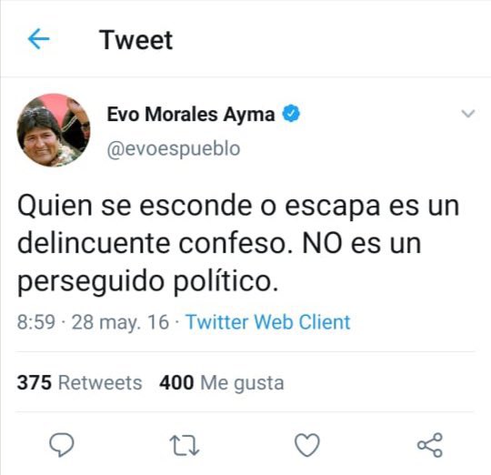 AlbertoRealname's tweet photo. @noticiasfides @evoespueblo @Almagro_OEA2015 “Escapó por lo tanto es culpable.” Con esa misma lógica podemos concluir que el narcodictador que se escapa, hizo fraude. https://t.co/L8XBvTwKAp