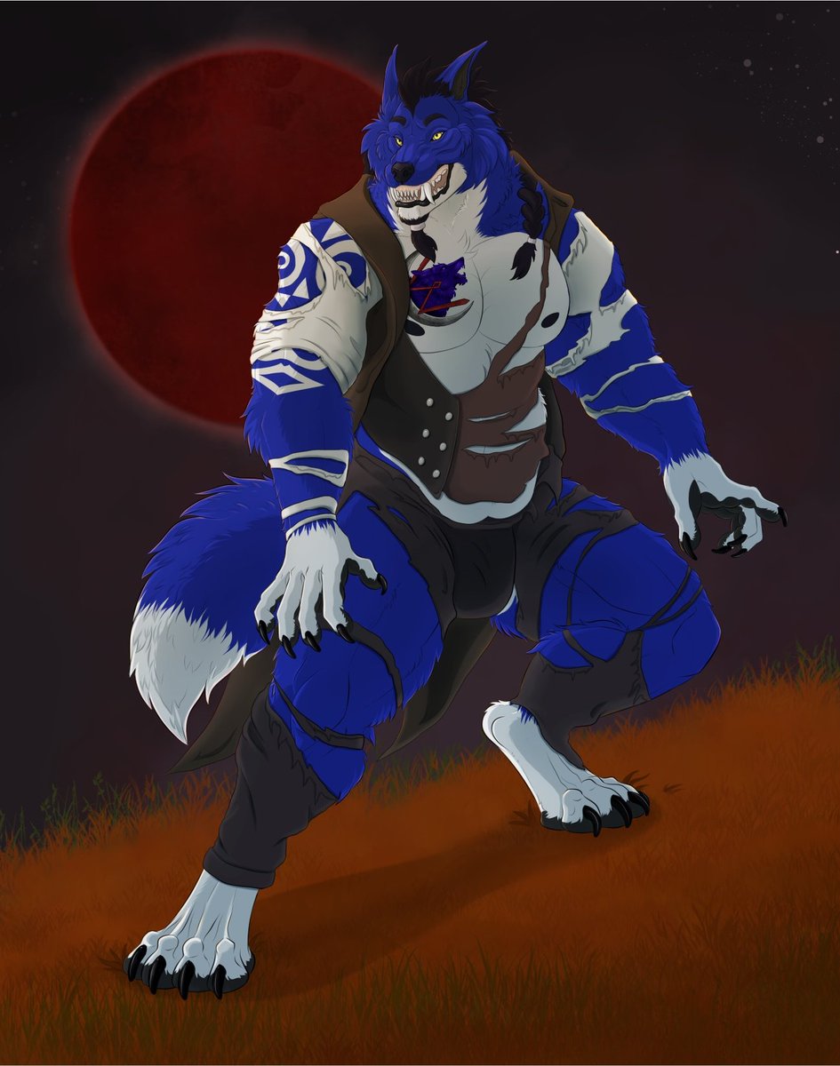 My sona as a werewolf.
The light of the blood moon fueling his actions. What will he do? What will do you?

Art completed by: furaffinity.net/user/beauregar…