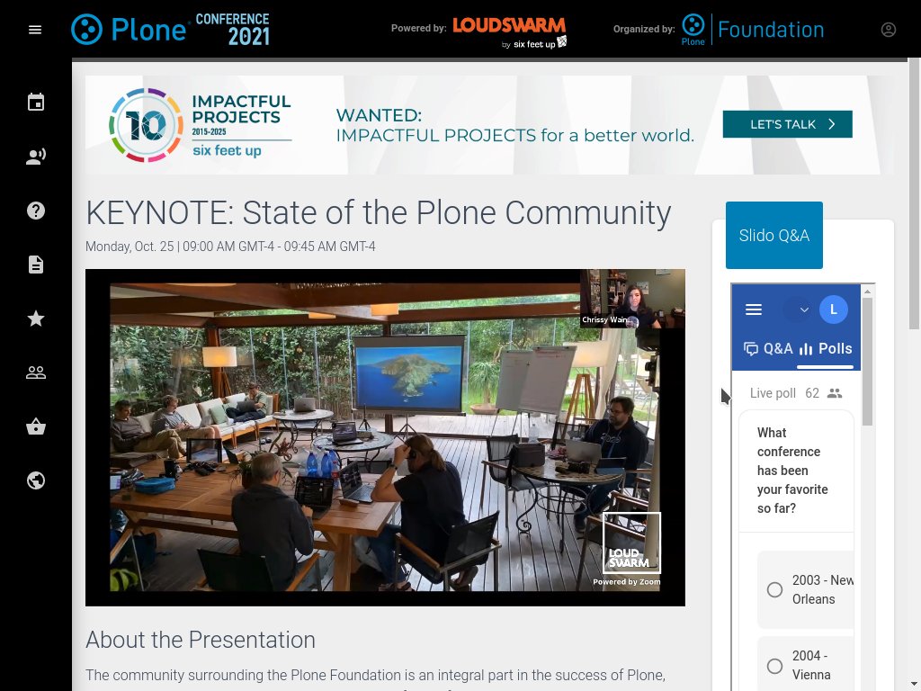 macagua's tweet image. #pyve Inicio la charla de apertura #keynote de la conferencia @ploneconf de la mano de Chrissy Wainwright @cdw9 hablando sobre el estado de la comunidad @plone #python #plone6 #backend #volto #javascript #react #frontend #conference #programming #pythonprogramming