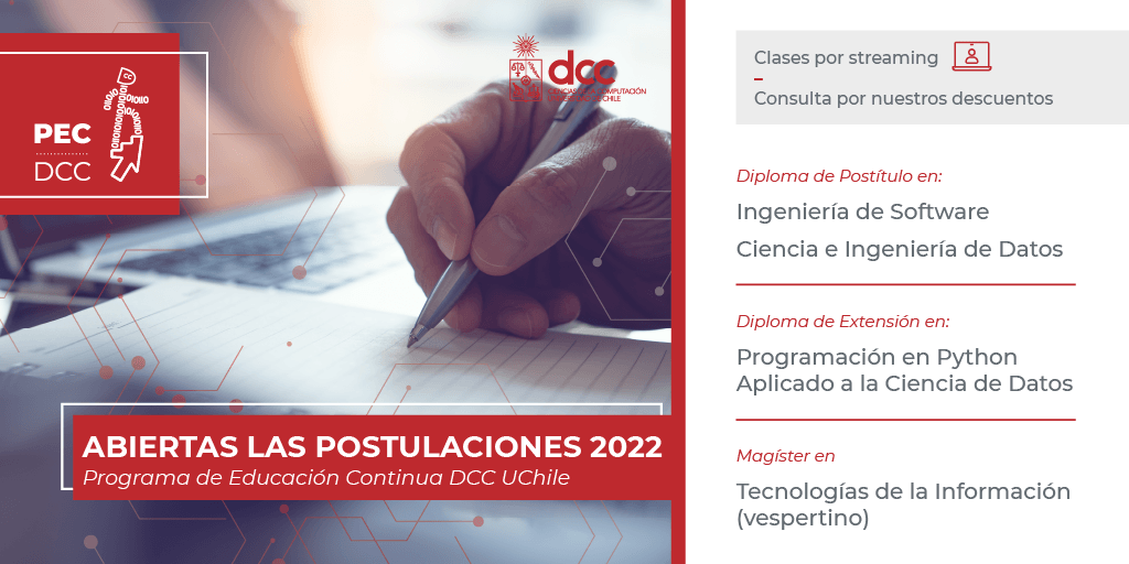 PecDCC's tweet photo. ¿Buscas actualizar tus conocimientos en el área de la #computacion? Te contamos que ya se encuentra abierto el proceso de postulación 2022 a los Diplomas de Postítulo, Extensión y Magíster en TI @dccuchile. 

Información completa en: https://t.co/rKzJrE17kE

#Diplomas #Postitulo https://t.co/0FFBzZWkIH