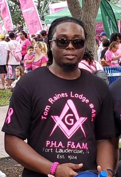 teamssunited1's tweet photo. Worshipful Master William Wiley of Tom Raines Lodge #484 showing his respect and support for breast cancer month. We all should show compassion, so the affected will know some type of comfort. 
#phapride #phamily https://t.co/4ZfkRvSKbB