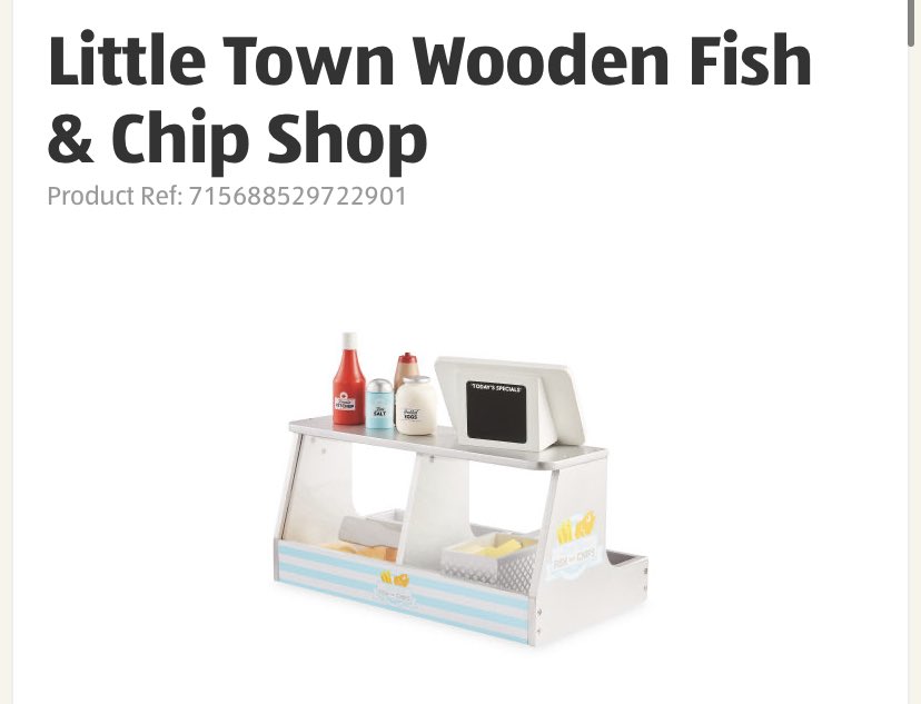 EllisPallett's tweet photo. @AldiUK Hey Aldi, do you know if you will be getting anymore stock online for the wooden fish and chip shop? https://t.co/vbWMvK0H66