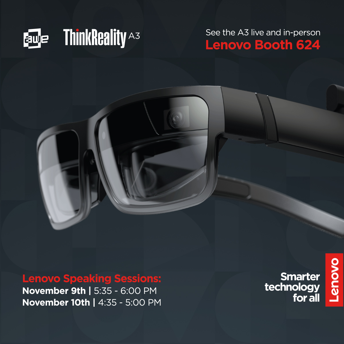 The ThinkReality team and I are looking forward to being at AWE 2021! Please meet us there to experience the all new ThinkReality A3 and attend our speaking sessions on Nov 9th and 10th. We look forward to seeing you there!

#ThinkReality #augmentedreality #awe #arvr #Lenovo