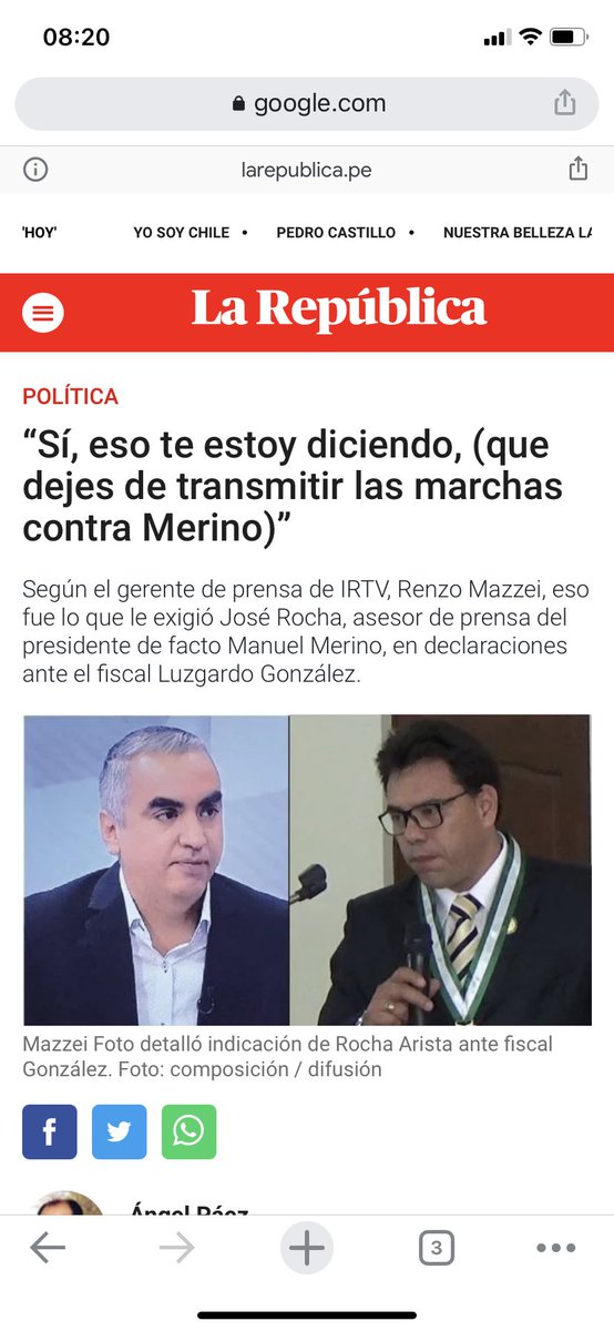 el ministro de Defensa, Walter Ayala, acaba de nombrar a José Rocha como jefe de prensa en el Mindef. José Rocha, exasesor de prensa del golpista Merino, fue señalado como el que dio la orden en TV Perú para que no se transmitan las marchas contra su jefe en noviembre del 2020: