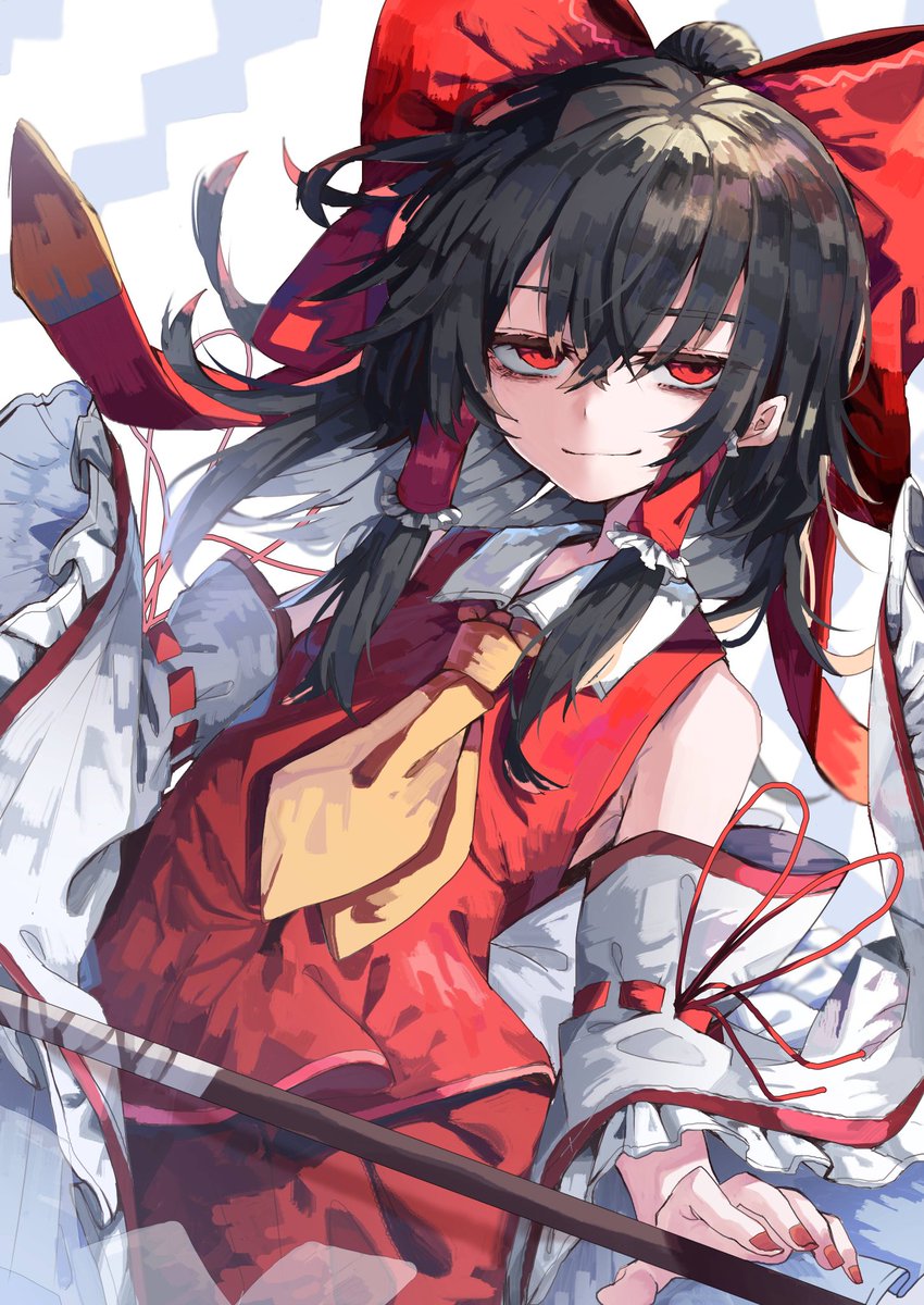 hakurei reimu 1girl solo red eyes detached sleeves bow red bow black hair  illustration images