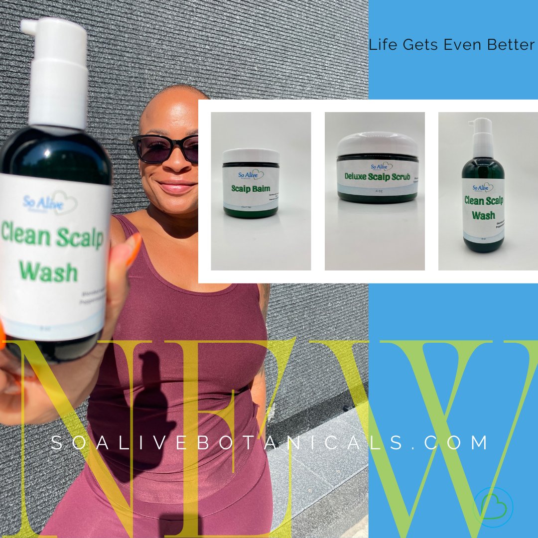SoAlive11's tweet photo. Are you ready to try our new Products?

So Alive Botanicals is now offering a 3 Step System! 

💚 Deluxe Scalp Scrub (Hydrate + Exfoliate) 

💚 Clean Scalp Wash (Rebalance + Cleanse) 

💚 Scalp Balm (Moisturize + Shine) 

Be Proud of Your Crown! 💚 https://t.co/mMDHFnQsiJ